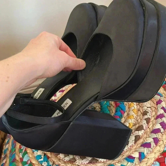 Steve Madden Charlize  black platform satin Maryjane babies heeled pumps shoes - Picture 8 of 10